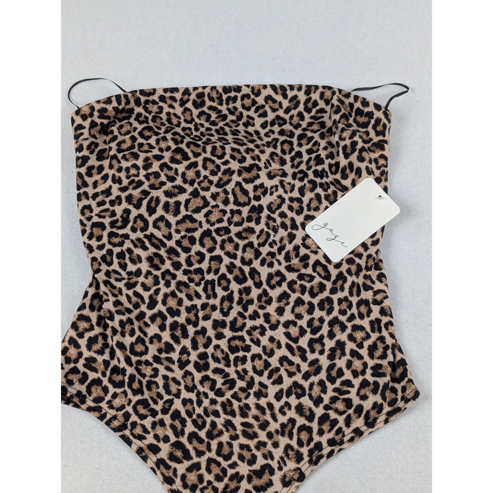 Gaze Womens Leopard Print Strapless Bodysuit Tan Black Large T57720 NWT